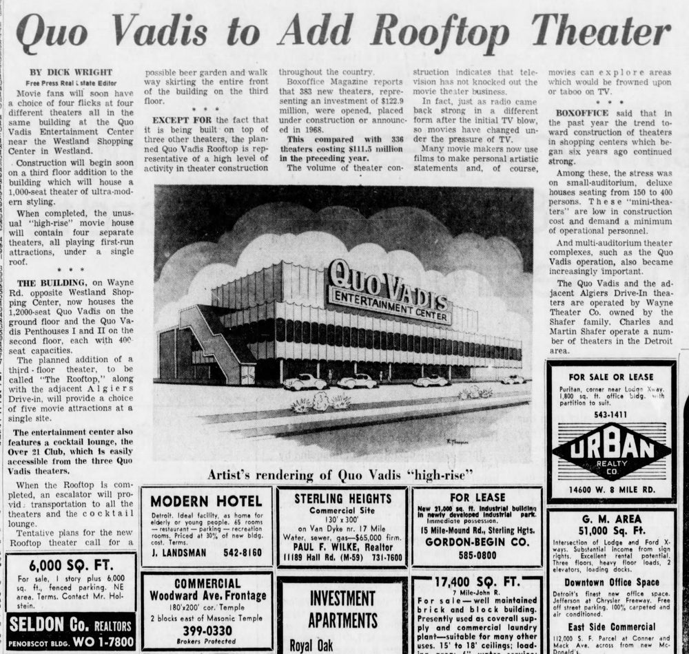 Quo Vadis Theatre - Feb 5 1969 Article On Unbuilt 3Rd Story Rooftop Theater